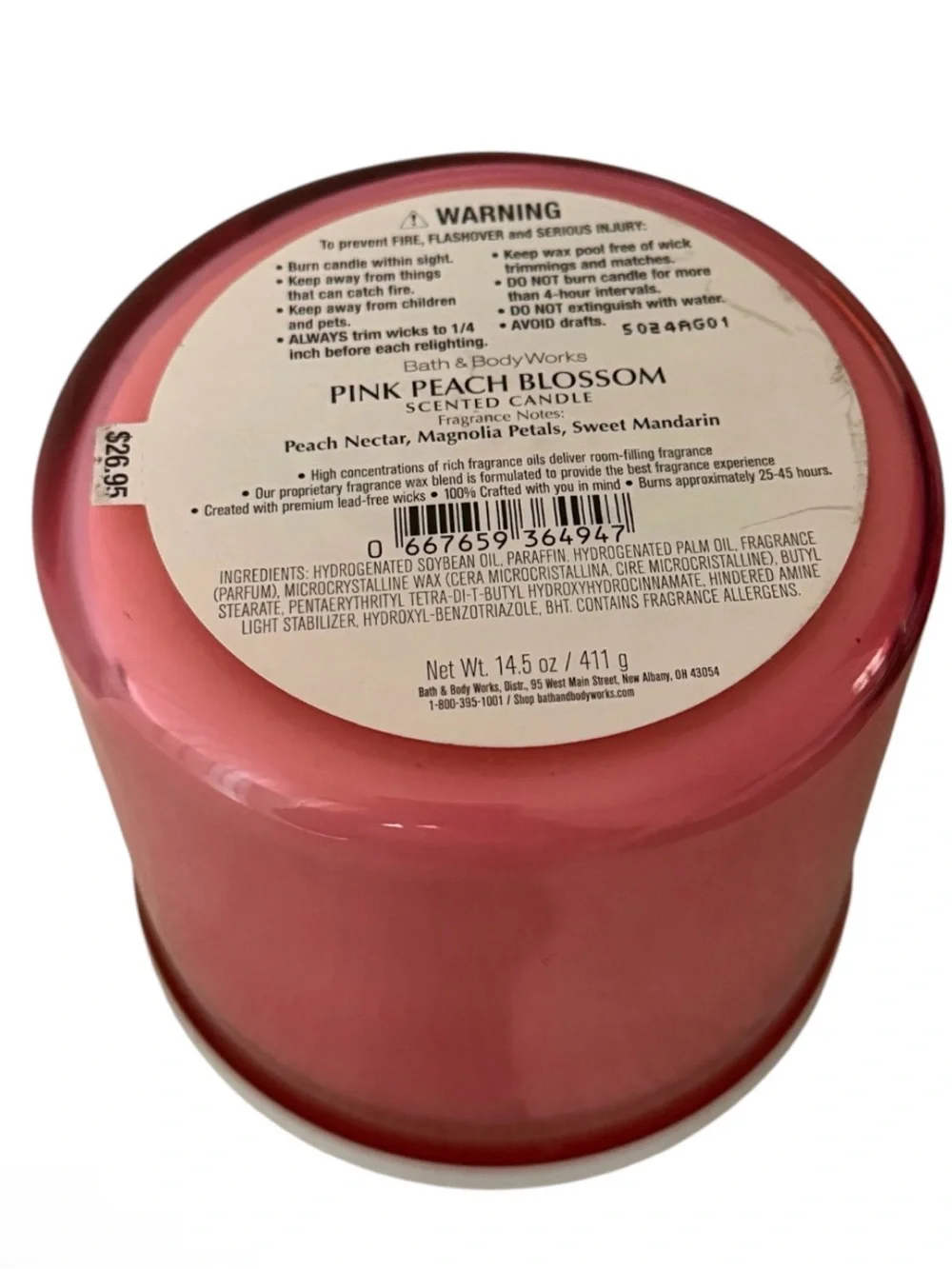 BBW Pink Peach Blossom 3 Wick Candle